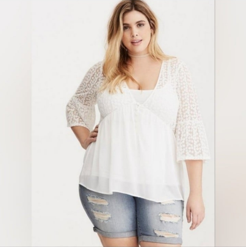 NWT TORRID Floral Embroidered Chiffon Shirred Top 1X - Picture 2 of 2